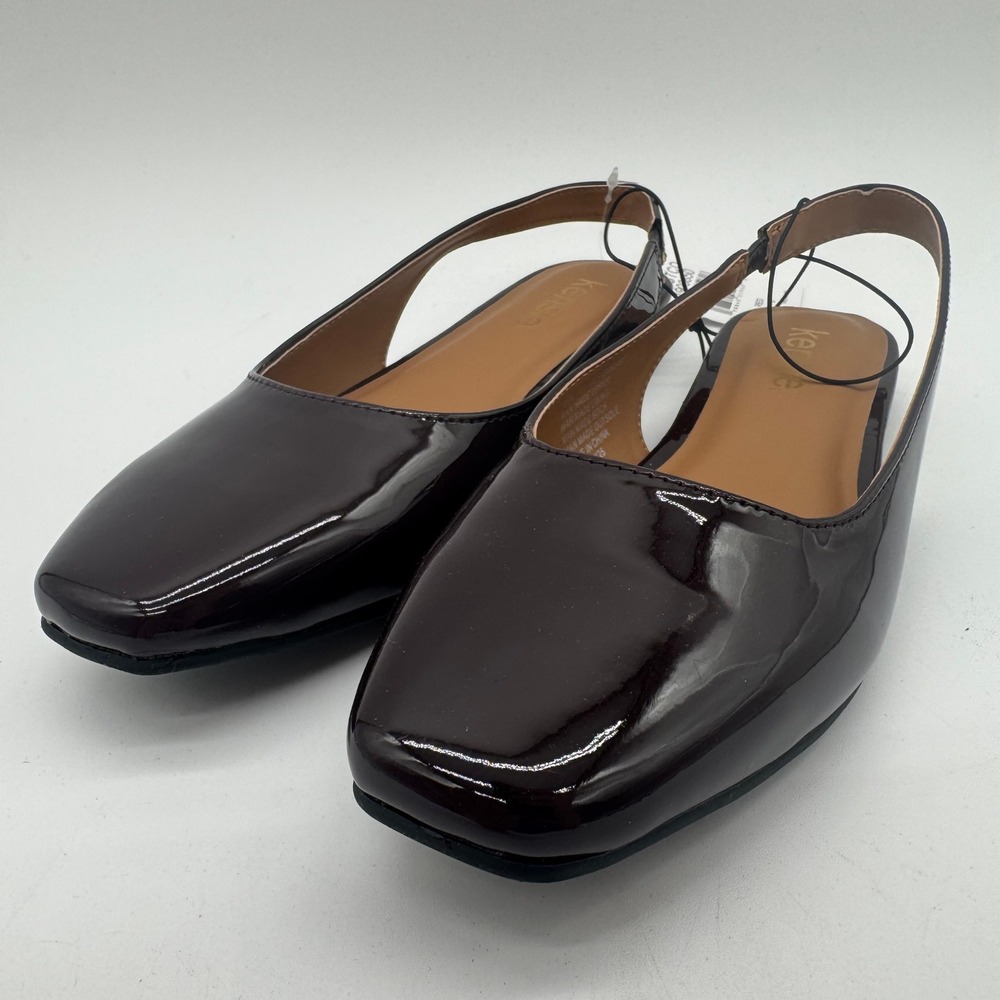Kensie Felice Women's Slingback Flats Burgundy Patent Square Toe Size 6 New Box